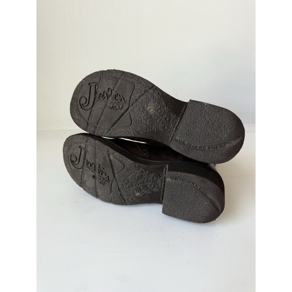 JUSTIN Youth Size 5.5 B Brown L9526 Orange Leather Square Toe Cowboy Boots Gypsy - Picture 7 of 7